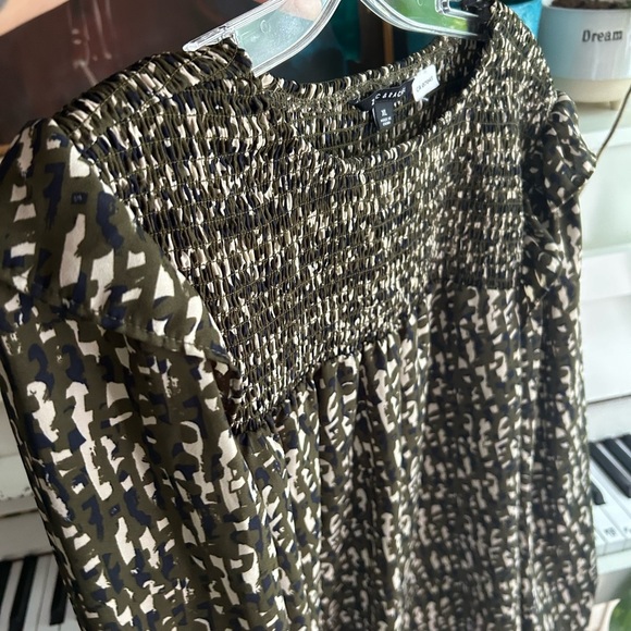 Zac & Rachel Green and Cream Smocked Blouse XL - Picture 15 of 16